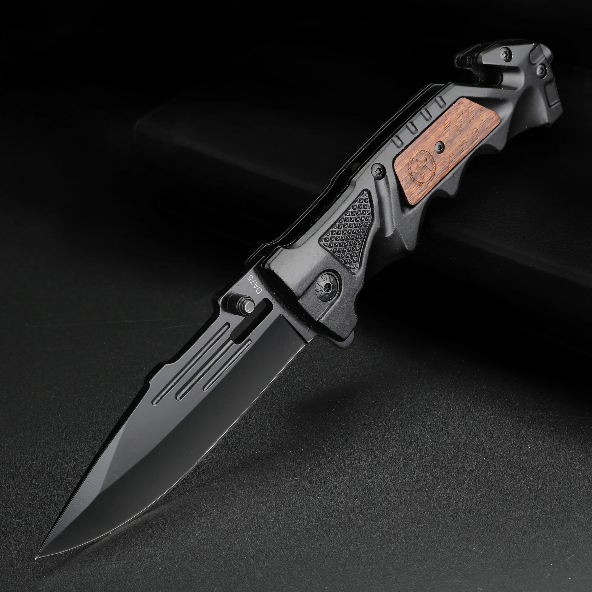 

Outdoor folding knife with black wooden handle High hardness camping hunting knife EDC tool knife