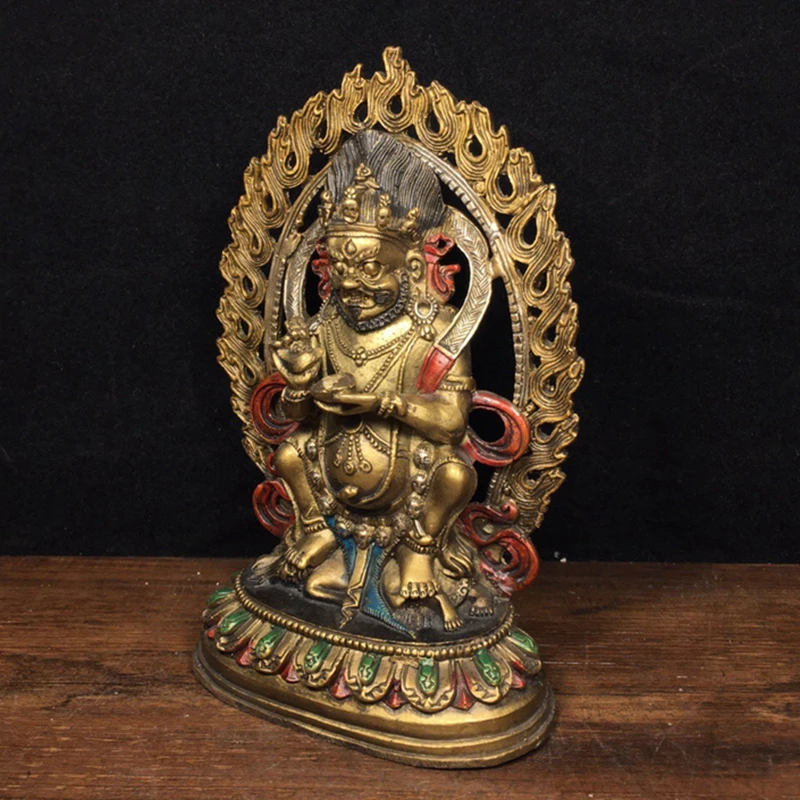 Antiques Antique Collection Pure Copper Painted Tantra Tibetan Biography Tibetan Buddha Black Sky God of Wealth Statue Bronze St