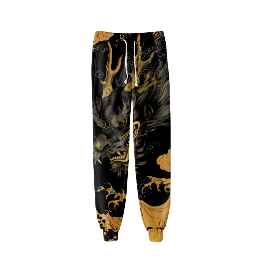 

Golden Dragon Print Joggers Unisex Casual Elastic Waist Sweatpants Loose Fit Pants Straight Leg Trousers SpringAutumn Streetwear