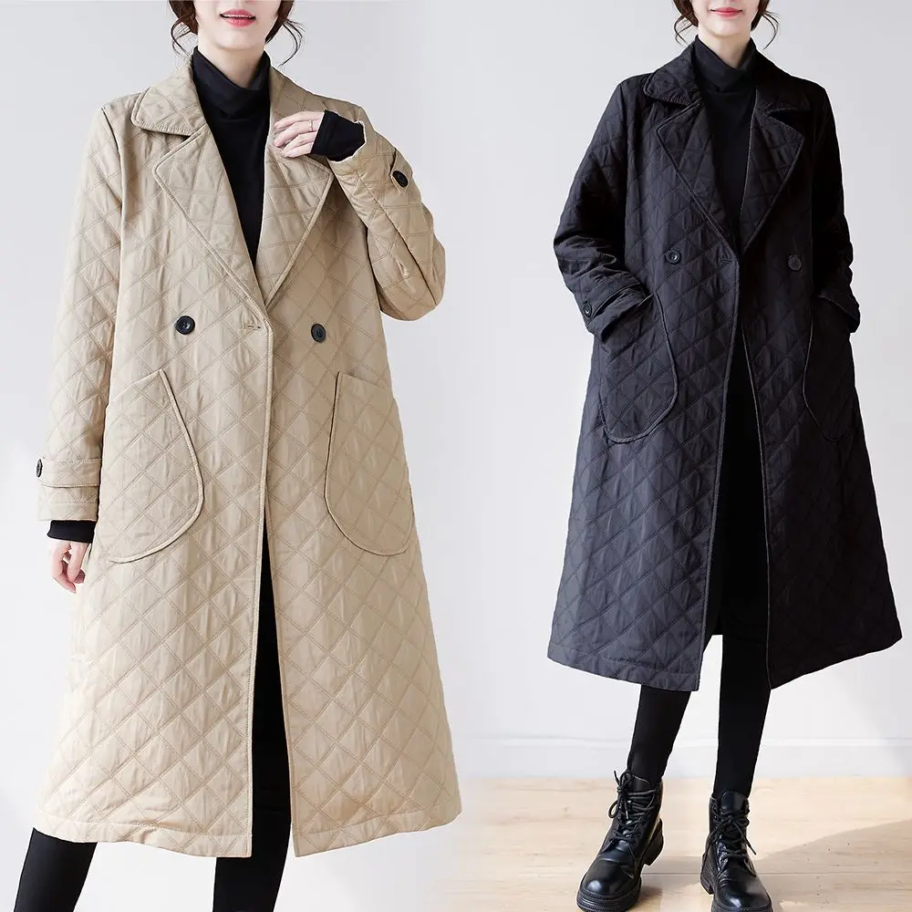 

Autumn Winter Solid Color Turn-down Collar Long Sleeve Windbreaker Women High Street Casual Loose Button All-match Chic Coat