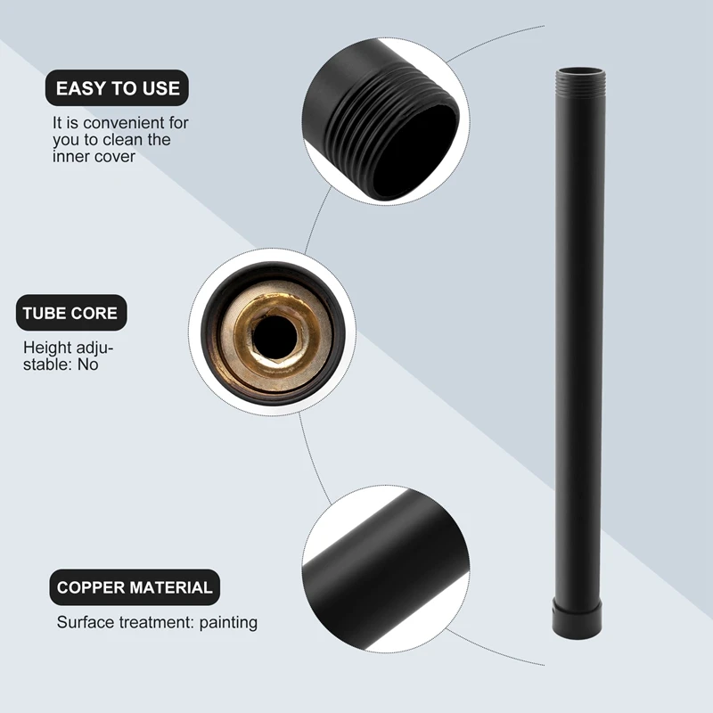 Черная удлинительная труба для душа, длина 30 см, труба для смесителя для душа, латунные душевые трубы для ванны