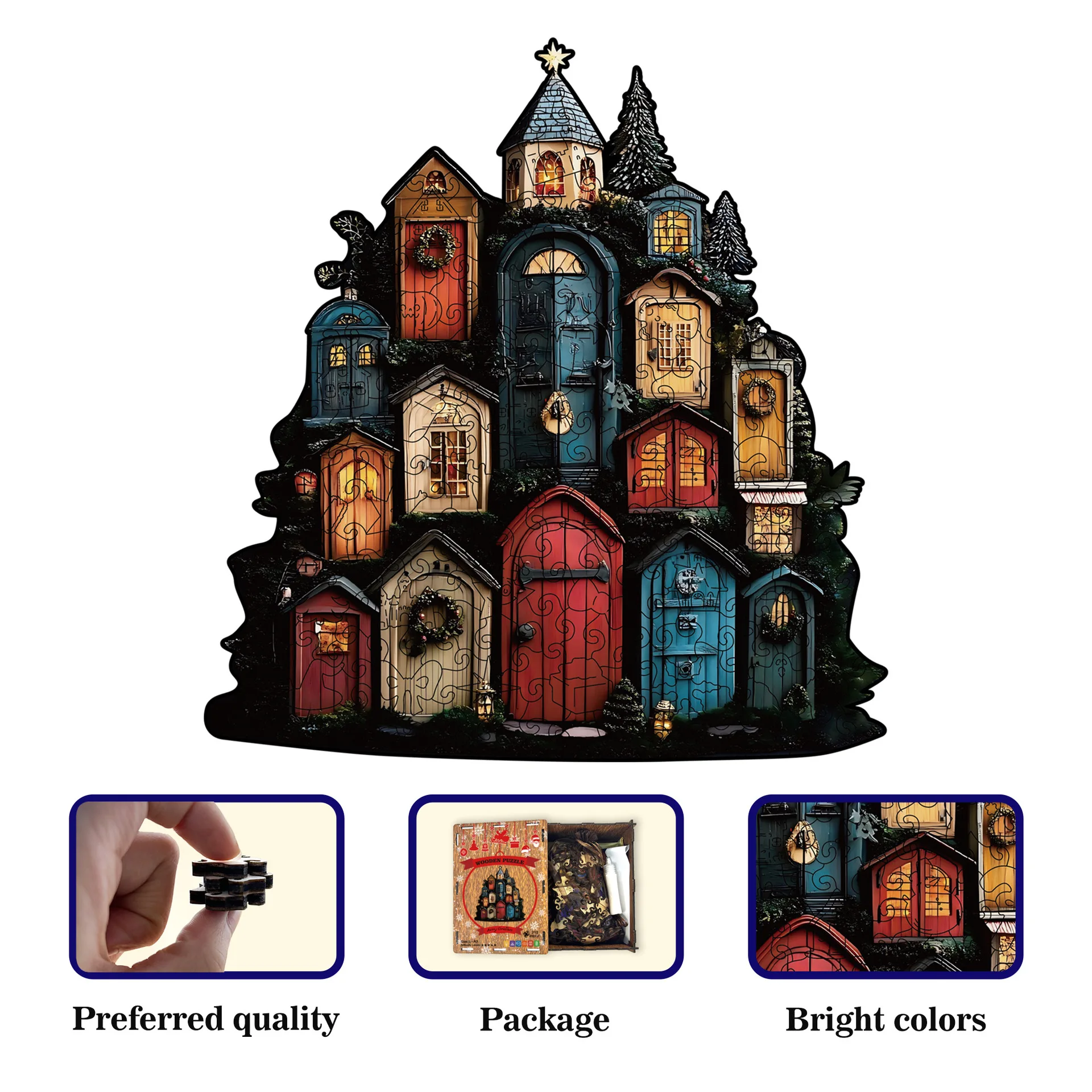 212PCS Porta degli elfi di Natale Pezzi di puzzle Puzzle di legno irregolare Gioco antistress Compleanno Natale Salvadanaio Regali