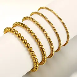 Badu Stainless Steel Gold Color Beaded Bracelet for Women Men 3/4/5/6 MM Ball Beads Stack Stretch Bracelet Waterproof Jewelry