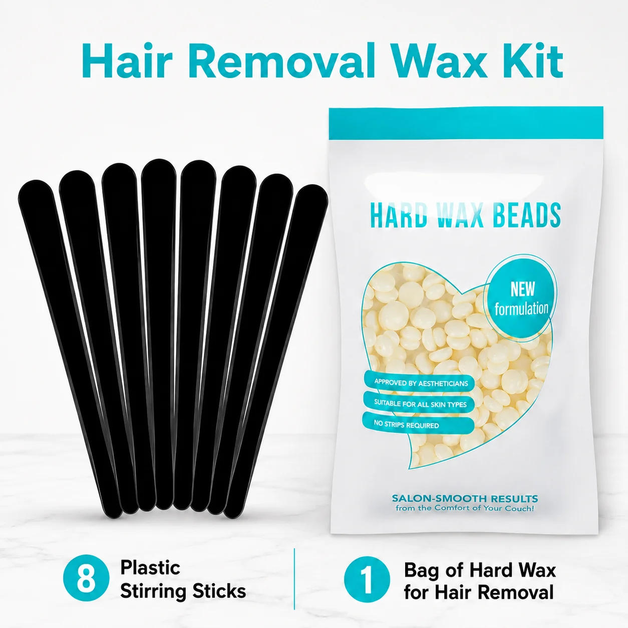 Honey Scent Hard Wax Beans Hair Removal Kit, Gentle Depilatory Wax Set with Disposable Applicator Sticks for Large Area Waxing