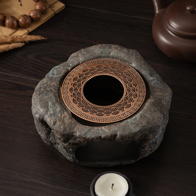 Picture 5: Candle warm tea base coarse pottery Kung Fu tea set retro style stone warm tea set household heating copper pad