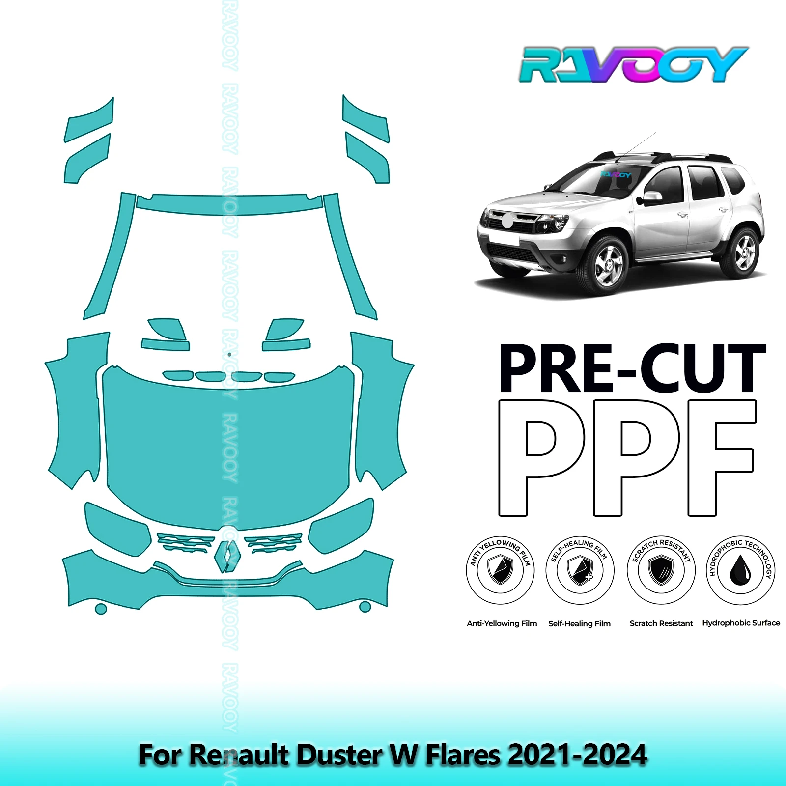 

Car Front Kit Clear Bra Precut PPF Paint Protection Film For Renault Duster W Flares 2021-2024