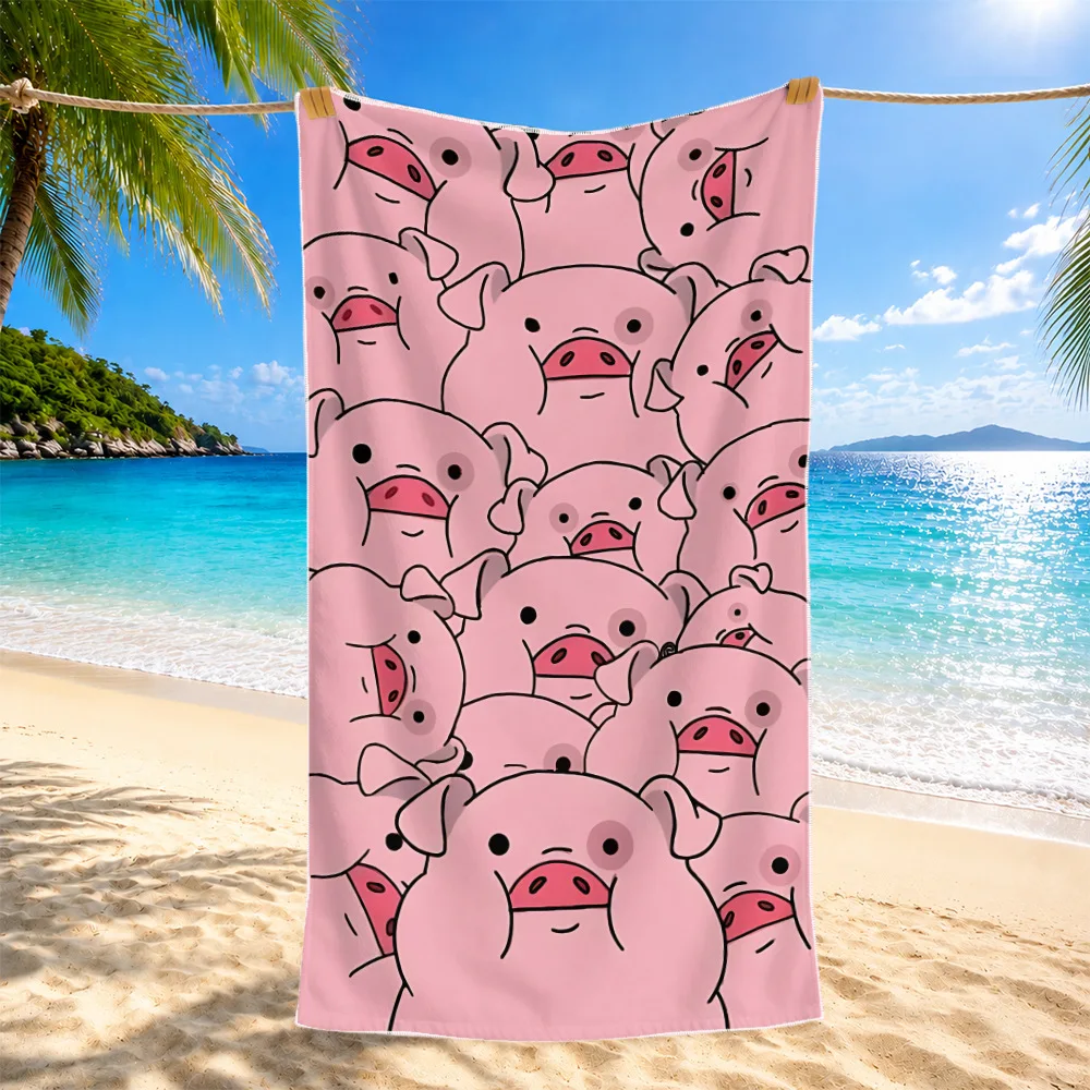 Newest Cute Pig Pink Heart Cartoon All Over Print Quick Dry Beach Towel Girls Summer Swimming Towel Quick Dry Towel
