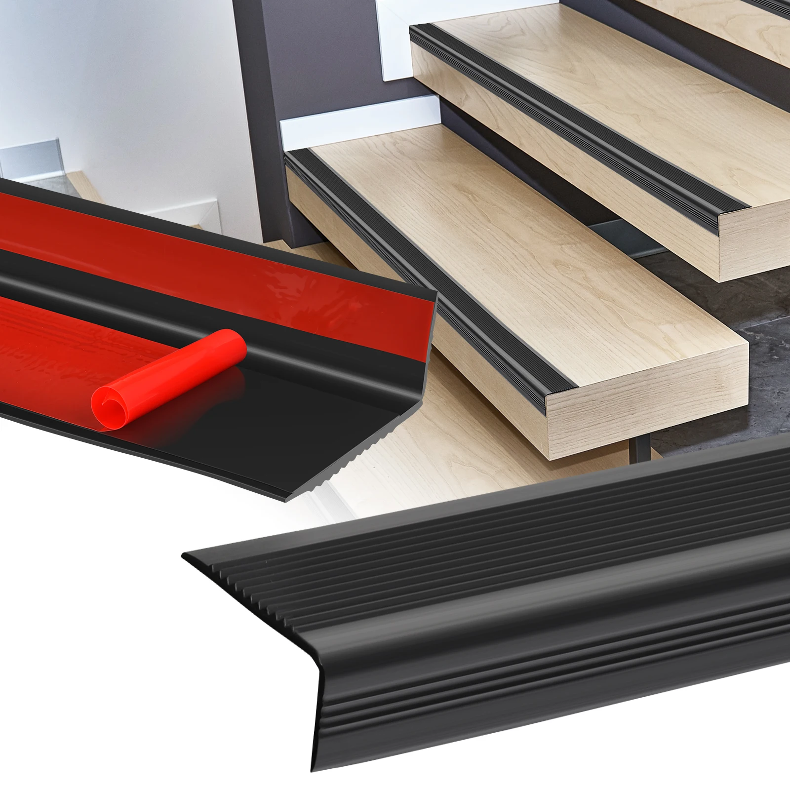 Bande antidérapante pour escalier, 33 pieds de long, en PVC flexible, protection des bords des marches, bande autocollante antidérapante, prévention des glissements