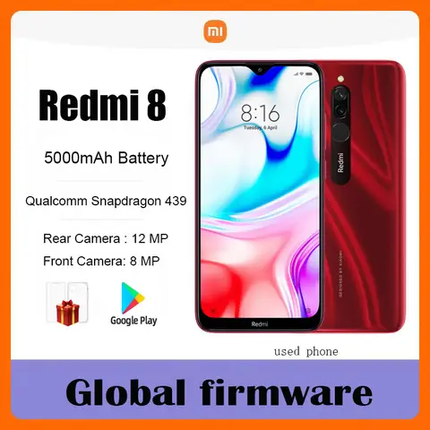 Dual SIM Card Global firmware Xiaomi Redmi 8 Smartphone  6.22-inch Screen Snapdragon 439 Eight Core 4G LTE Used Phone