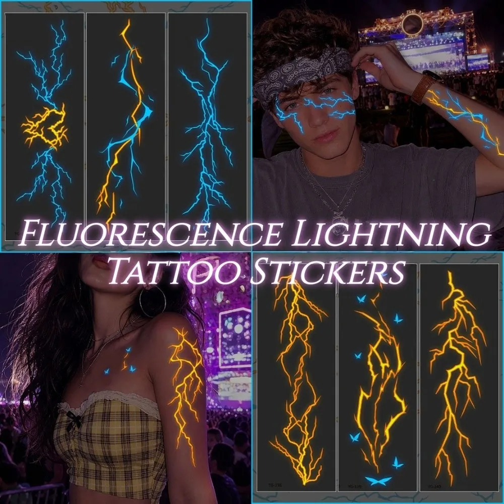Water Transfer Decals Fluorescence Tattoo Stickers Fake Instant Butterfly Temporary Tattoo Waterproof Black Light