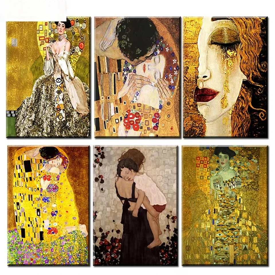 Liebespaar Diamantmalerei Gustav Klimt Berühmtes Abstraktes Porträt 5D Voll-Diamant-Stickerei Mosaik Kreuzstich-Set Dekoration
