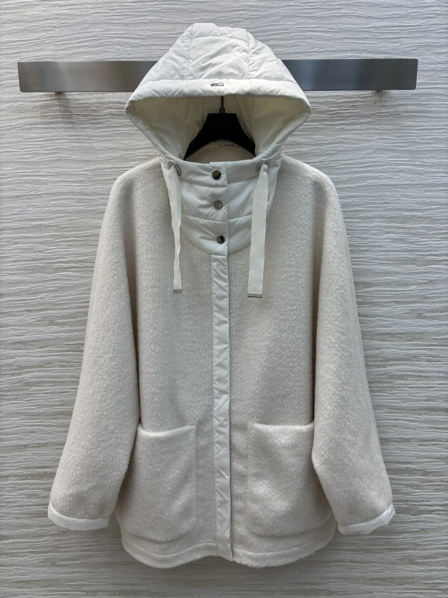 

2024 Autumn/Winter New Women's Clothing Cotton lined hooded splicing medium to long woolen coat 1011