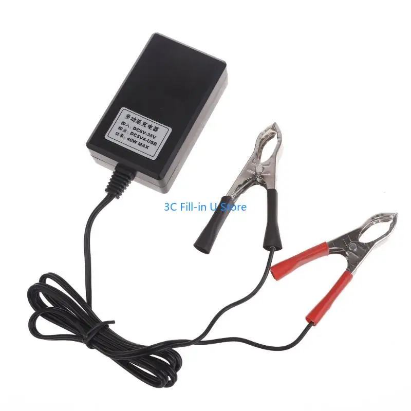 Adaptador energia G8TA com clipe bateria 12V Carregador USB para o celular 4 portas Identificar automaticamente o