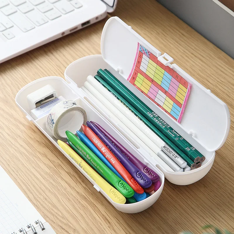 Circular Double Layer Pencil Case Cute Plastic Pencil Box Pen Capsule Cute Case School Supplies Stationery Macaron Colors