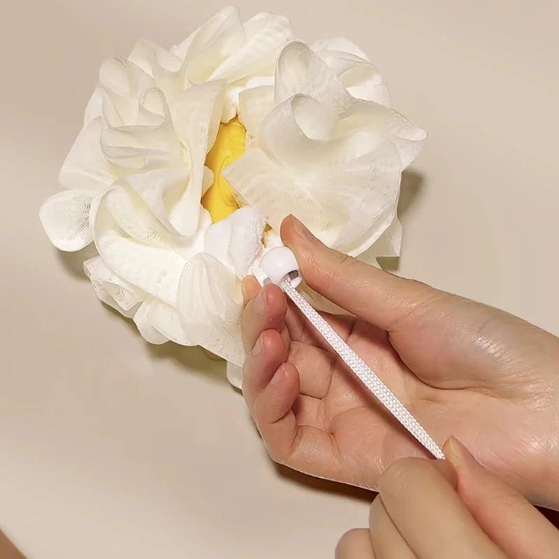 2-In-1 Bath Ball Towel Loofah With Drawstring Closure For Soap Soft Exfoliating Mesh Shower Sponge Body Skin Care Bathing Tools