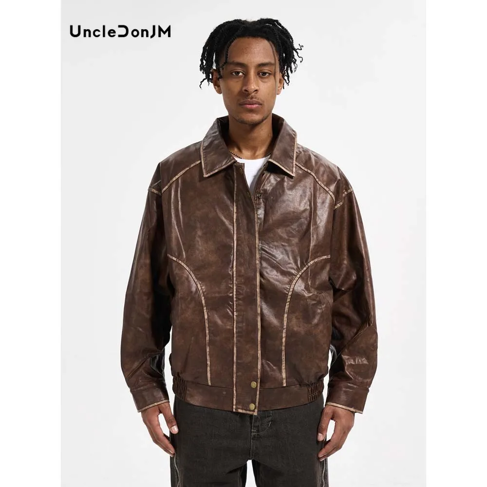 

PU Faux Leather Motorcycle Jacket Casual Vintage Jacket for Men Luxury