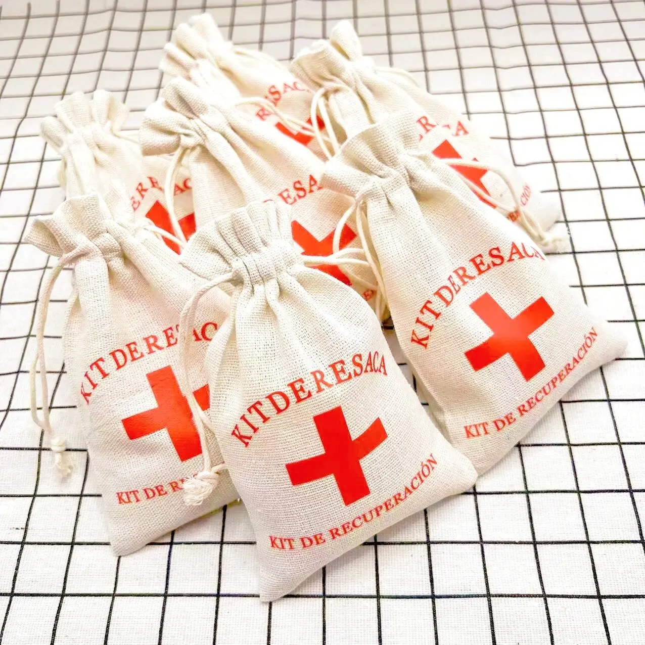 10/50pcs Christmas Party Wake Up Bags Party Gift Bags Storage Bags Cotton Linen Bags First Aid Kits Bags Red Cross Hangover Kits