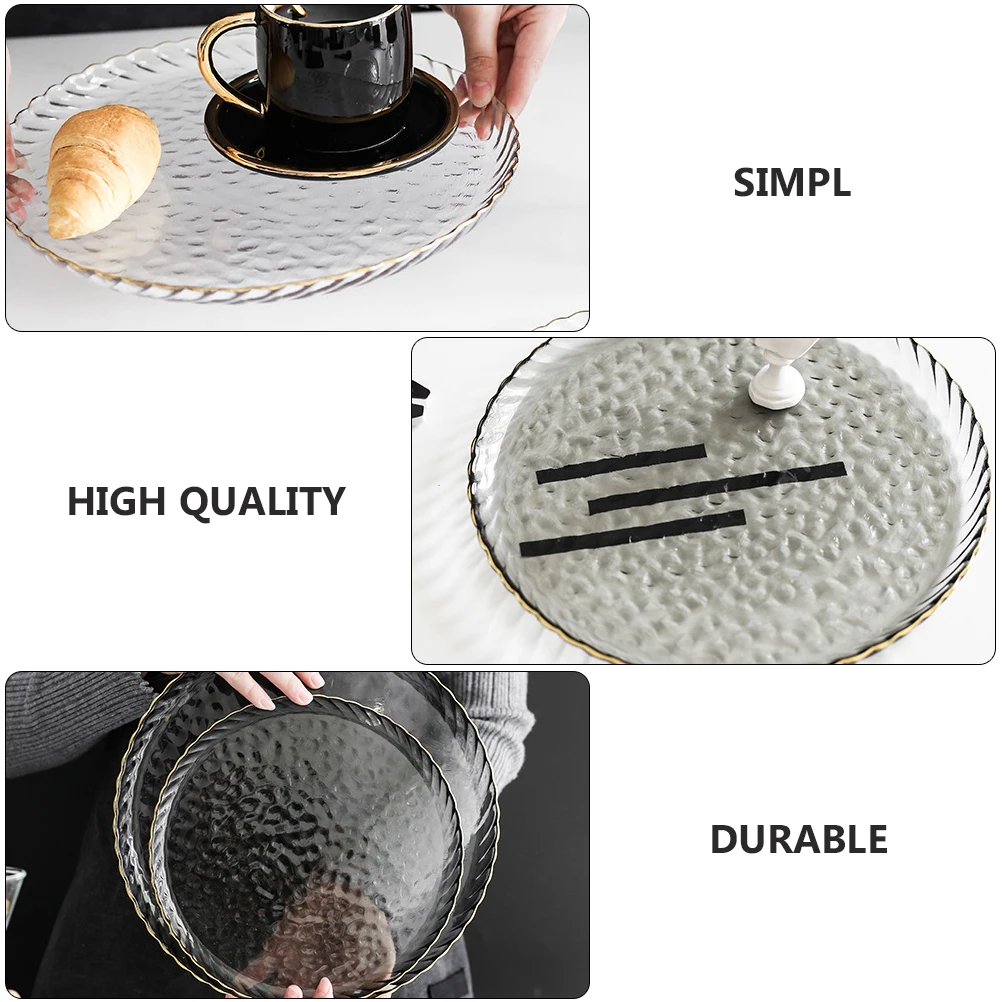 

1Pcs Rim Glass Plate Shatterproof Steak Plate Clear Elegant Dish for Kitchen Dining Room Table Decoration