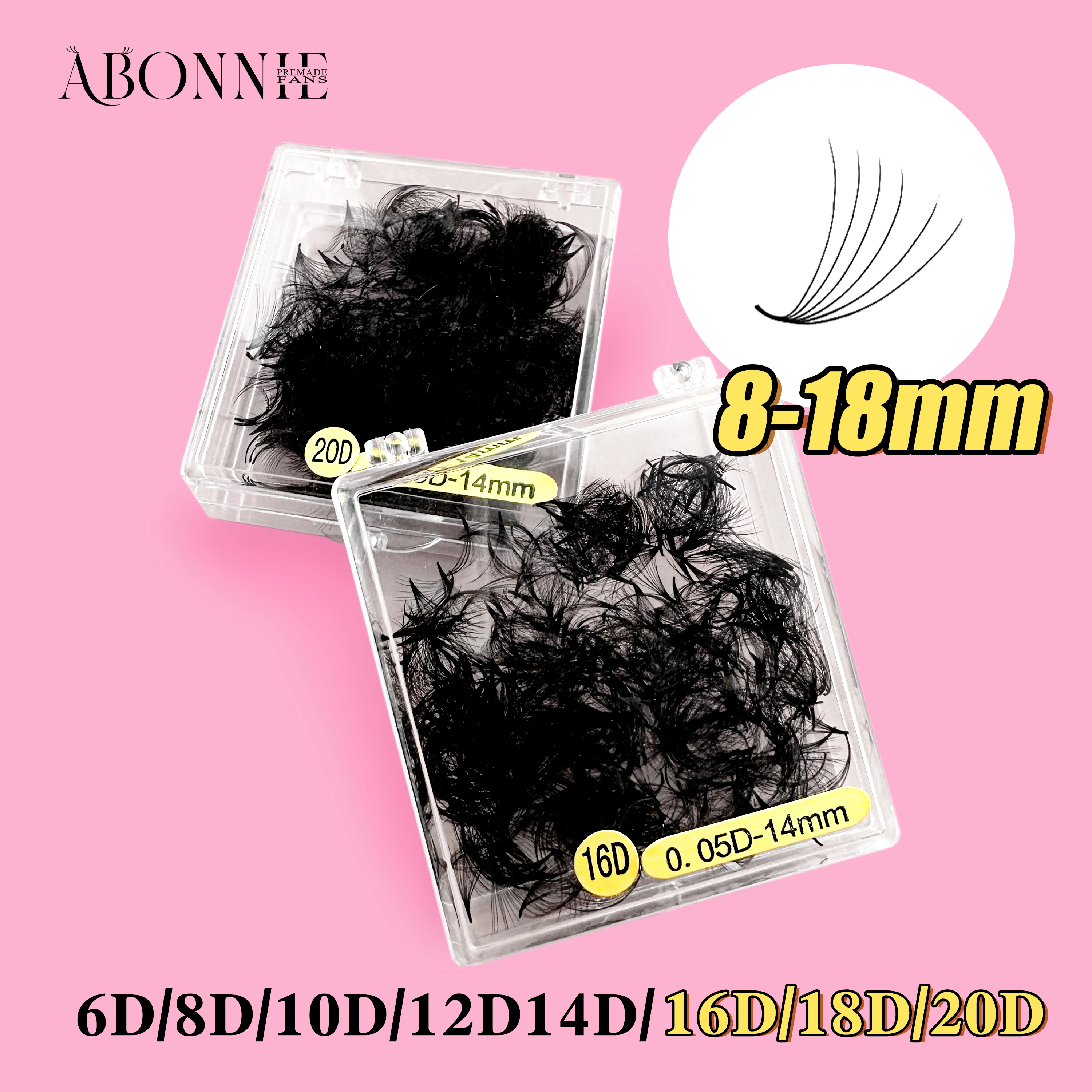 ABONNIE 6D-20D Pointy Base Stem Eyelash Premade Volume Lashes Extensions Natural Soft Russian Volume Big Fans Eyelash