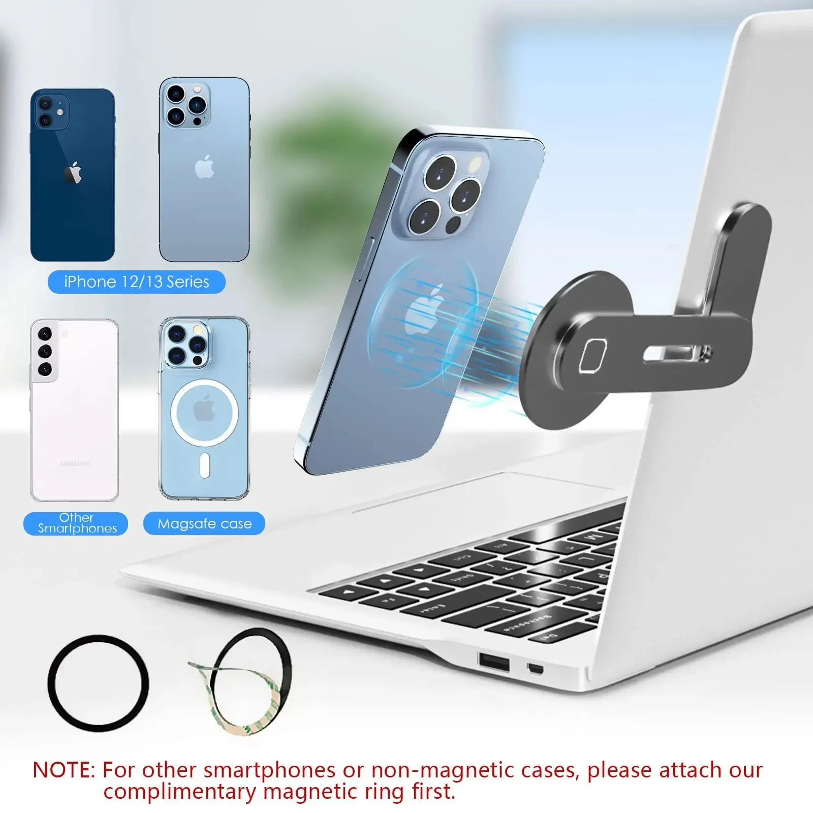 Magnetic Laptop Phone Holder Computer Monitor Side Cell Phone Slim& Foldable For iPhone 14/13/12 Series Case and All Phone