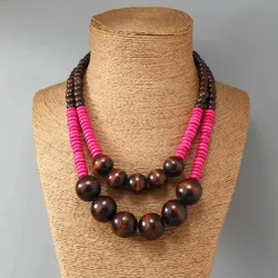 Boho Coconut Shell beaded Necklace Women vintage style fold wear long wooden bead necklace jewelry gift