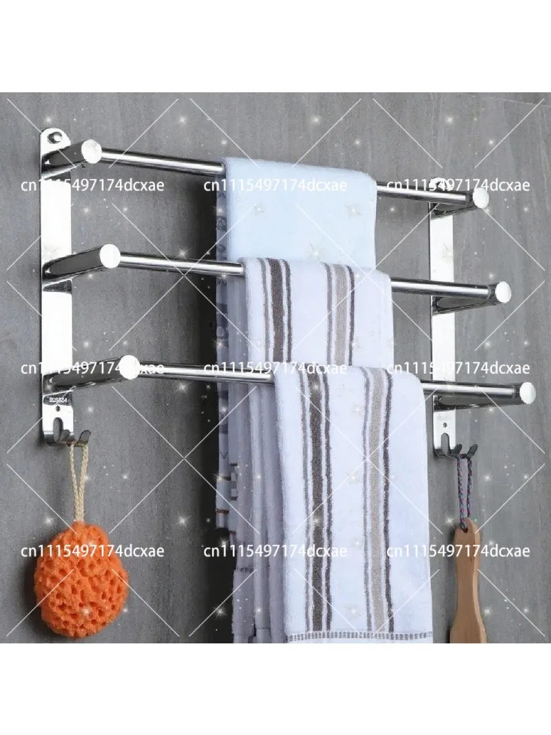No-Drill Retractable Bathroom Towel Bar Double Rod Wall-Mounted Thickened Stainless Steel Rack Single Rod