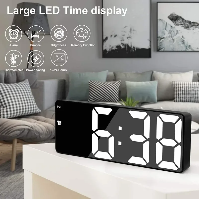 LED Alarm Clock Electronic Student Digital Clock Voice Control Dual Silent 12/24H Dual Alarm Temperature Table Decorations Desk