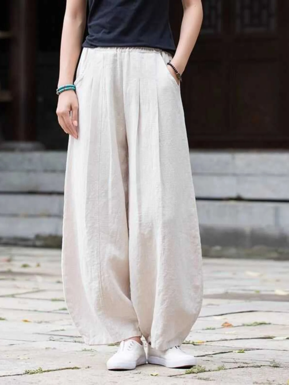 سراويل فانوس فضفاضة جديدة من القطن والكتان للصيف للسيدات بنمط رفيع فني عتيق ضيق وواسع الساق سراويل طويلة غير رسمية