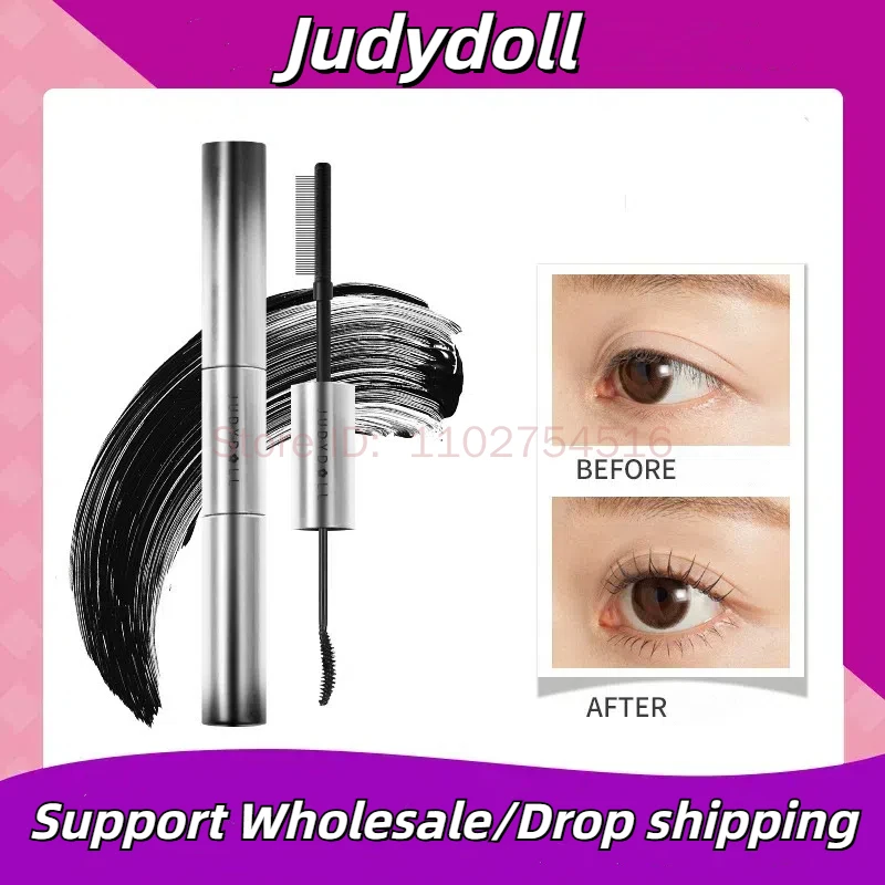 Judydoll rímel de duas cabeças, à prova d'água, longa duração, ondulação, não mancha, escova ultrafina, alonga os cílios, maquiagem de secagem rápida