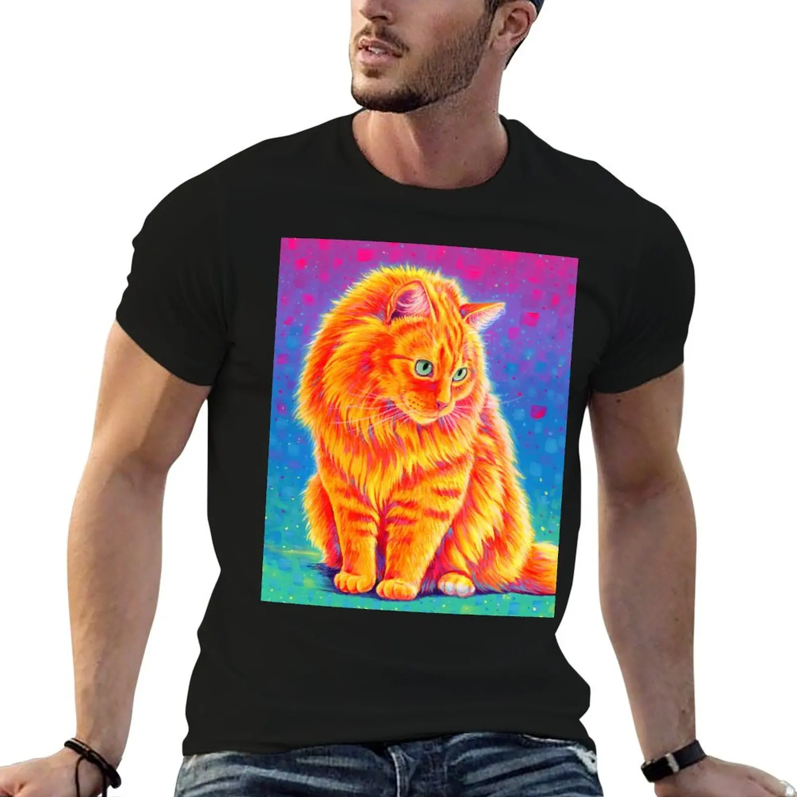 

Psychedelic Rainbow Longhaired Orange Tabby Cat T-Shirt t shirt man casual t shirt for man T-Shirt