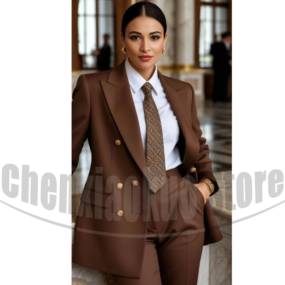 

Women Double Breasted 2 Piece Suit Set Blazer Pants Formal Office Business Party Attire with Peak Lapel Solid Color Suits