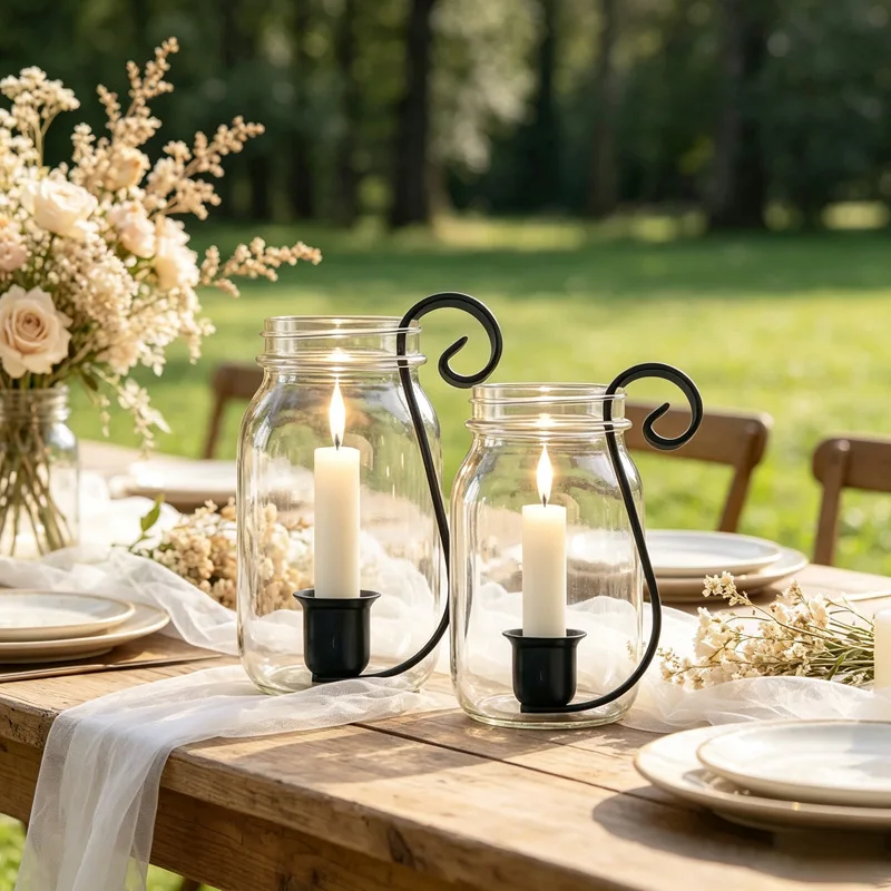 4pcs Iron Candle Holder for1/2Gallon Mason Jar,Rustic Jar Candle Sconce,Farmhouse Candle Holder Decor for Home Table Centerpiece