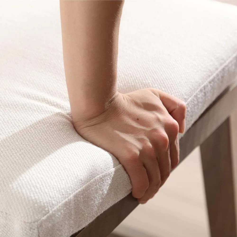 Bangku Meja Linen Tenun Set 2, Batang Rendah Tinggi Tempat Duduk 27,25" dengan Kaki Kayu Solid, Kotak Dapur Abad Pertengahan