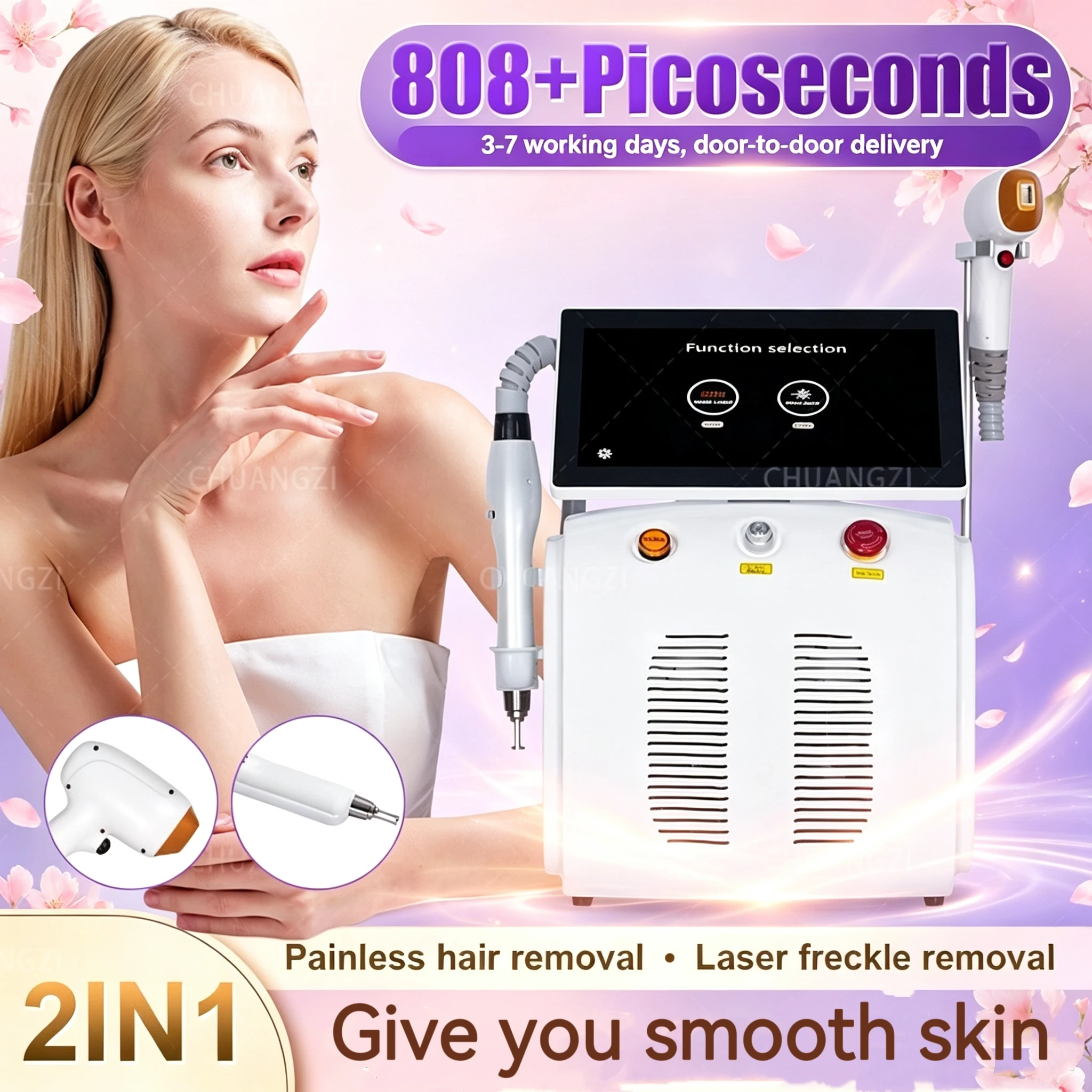 2 In 1 Diode laser 808NM Hair Removal Pico Second Machine With 3 Wavelength Tattoo Removal Epilator Equipment 755nm 808nm 1064nm