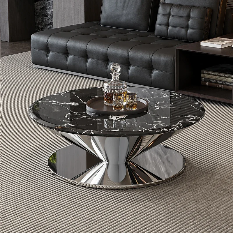 HHHHMinimal Flying Saucer Suspended Coffee Table Living Room Bulgari Microcrystalline Stone Marble Round Edge Table