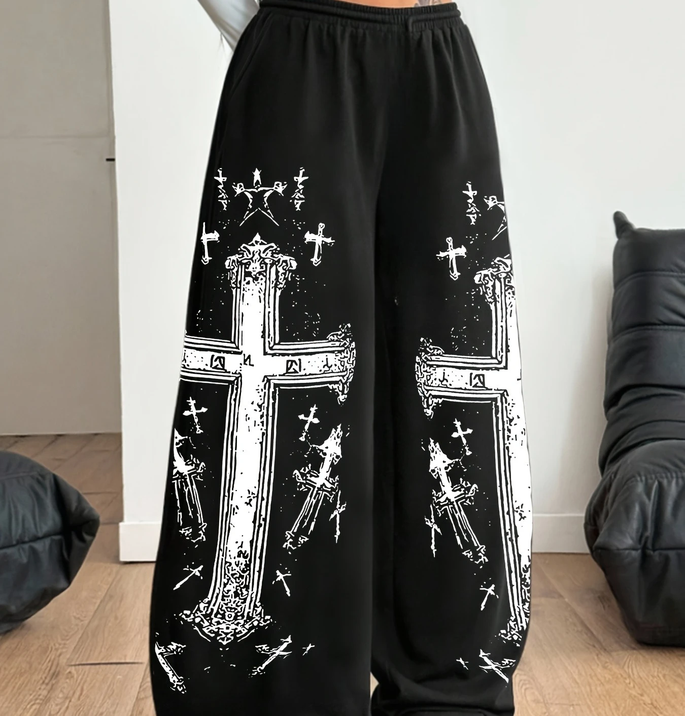 2026 Summer Fashion New Gothic Cross Pattern Design 3D Printing Outdoor Sports Fitness Loose Pants Hip Hop High Street Pants