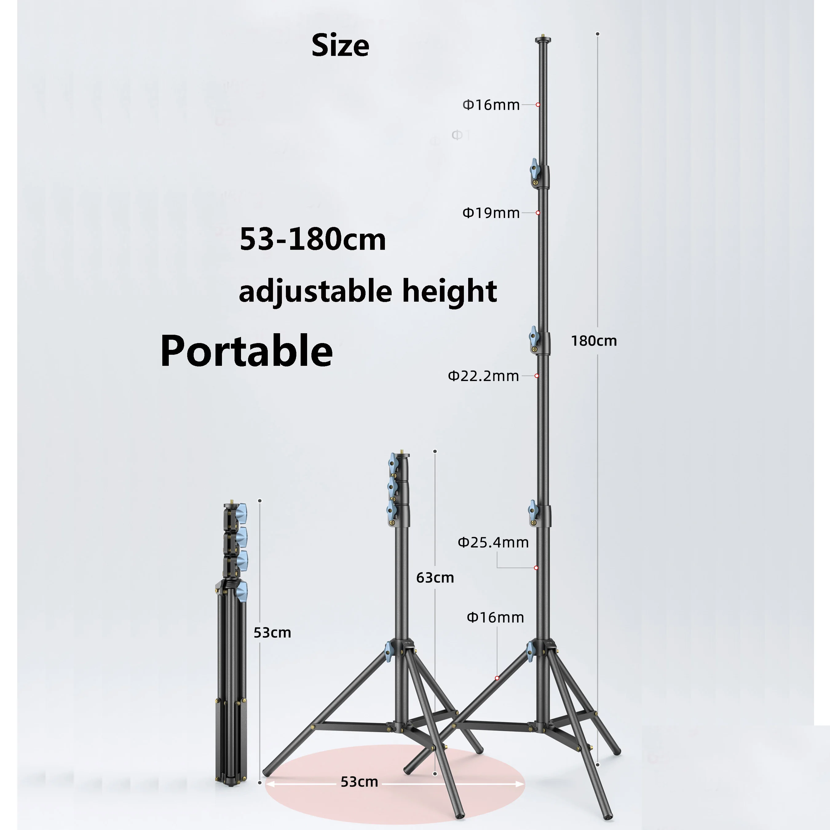 Carbon Steel Extendable Tripod Compact Stands Holder for Mobile Phone Camera Ring Flash Lamp Live Streaming Vlogger