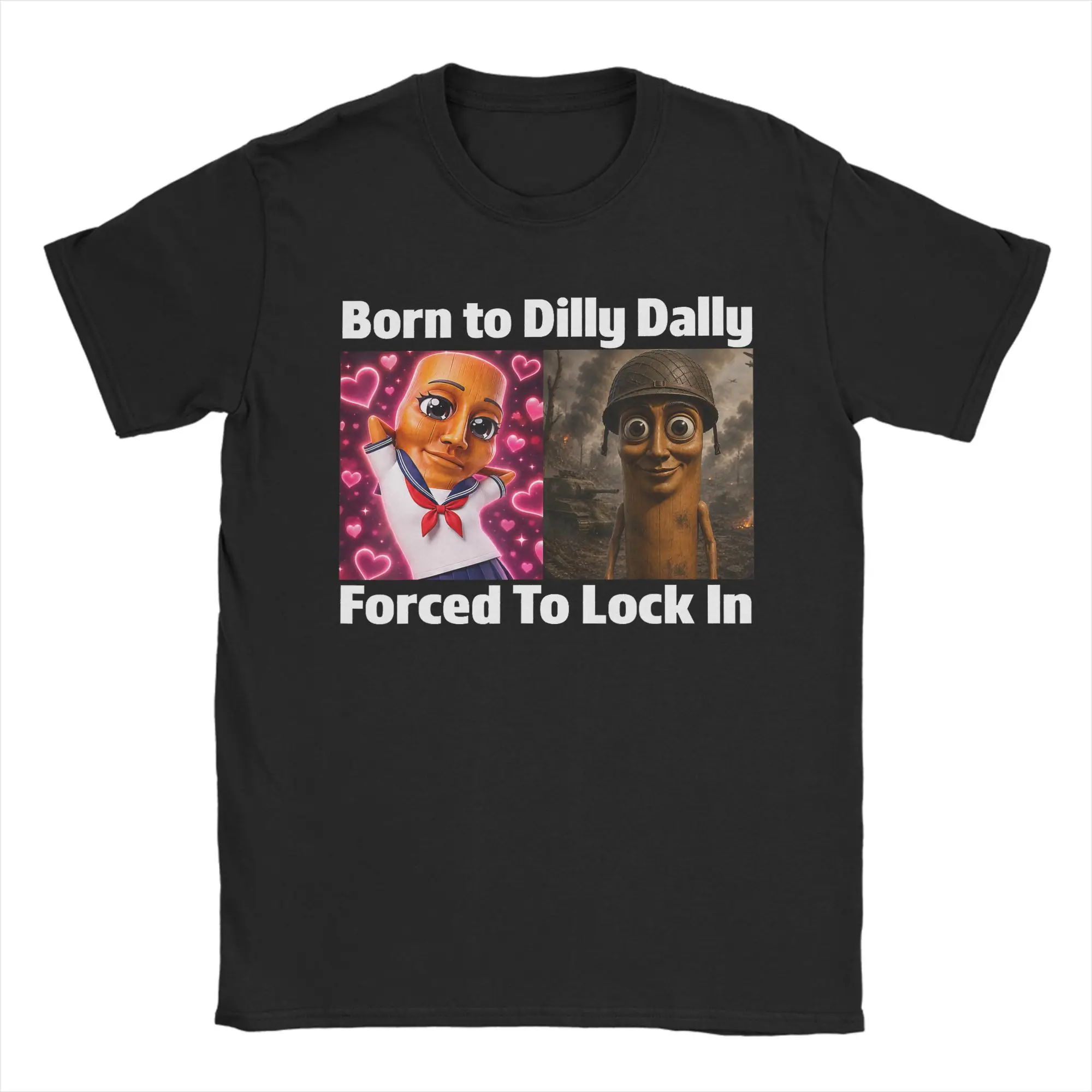 Born to Dilly Dally Forced to Lock in Tung Tung Sahur Meme T Shirt Men's  Pure Cotton T-Shirts Tee Shirt Short Sleeve Clothing