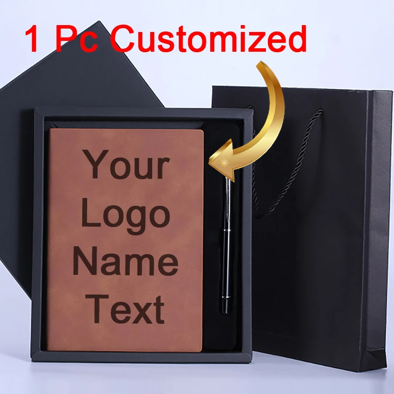 Personalized Logo Business Notebook Stationery A5 Leather Notepad Thick Name Free Custom Name Text Office Notebook Gift box set