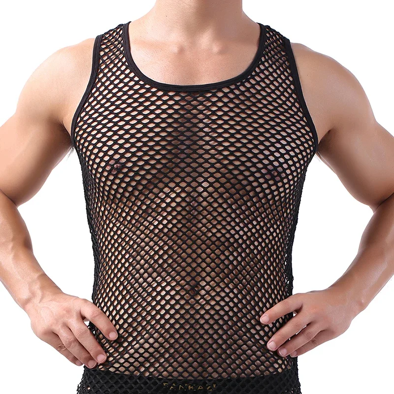 Modische Tanktops für Herren, aushöhlen, Unterhemd, atmungsaktiv, ärmellos, Netzstoff