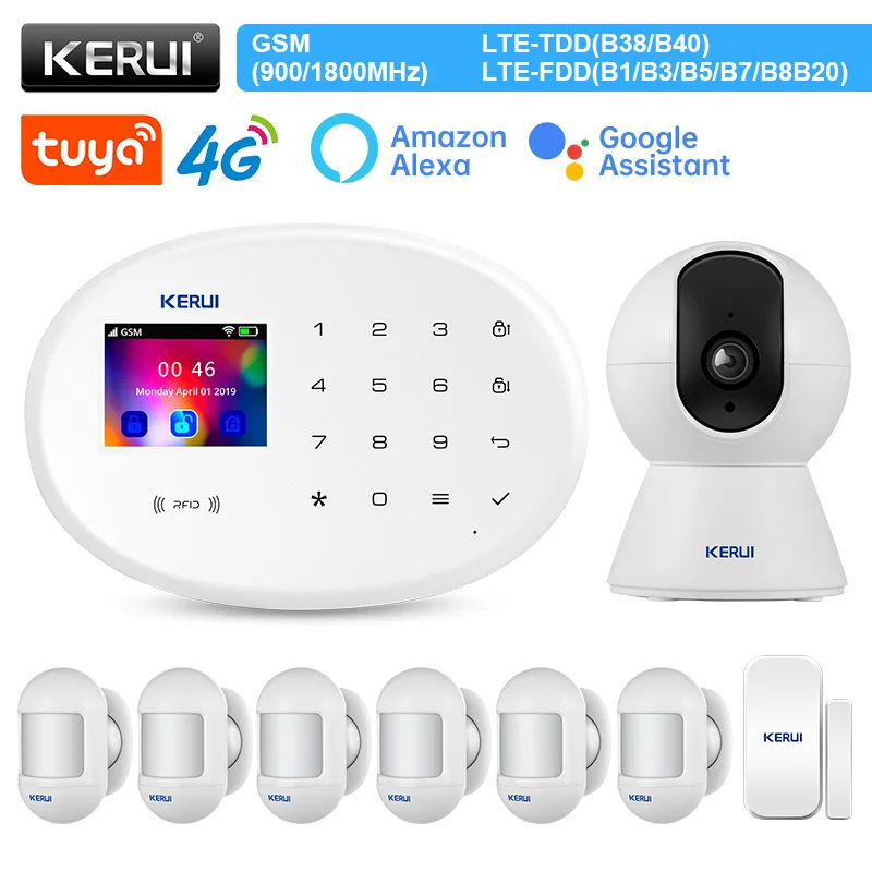 kerui home alarm system kit w204 detector de movimento porta sensor 4g wifi alarme gsm tuya smart app trabalhar com alexa seguranca 01