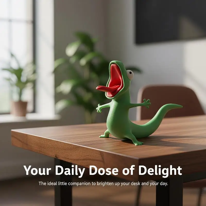 3D Printed Green Lizard Statue Creative Cute Desktop Decor for Study Desk Kids Adults Reptile Enthusiasts Gift view 5