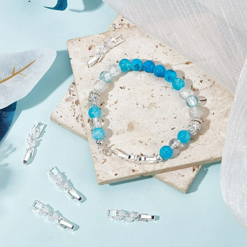 1 صندوق 6 قطعة سوار موسع المشبك يترك شكل زركون الفضة أضعاف أكثر من المشابك حزام (استيك) ساعة تمديد المشبك للمجوهرات #4