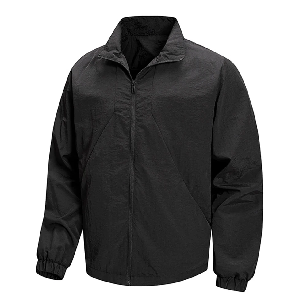 Outdoor Men\\\'s Casual Jacket Zip Front Stand Collar Waterproof Breathable Coat Suitable for Sport and Everyday Use