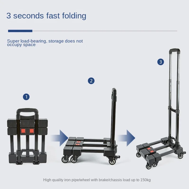 Foldable Trolley for Carrying Goods Trolley for Easy Use Hand in Hand Pulling Cart Six Wheels Weighing 150kg