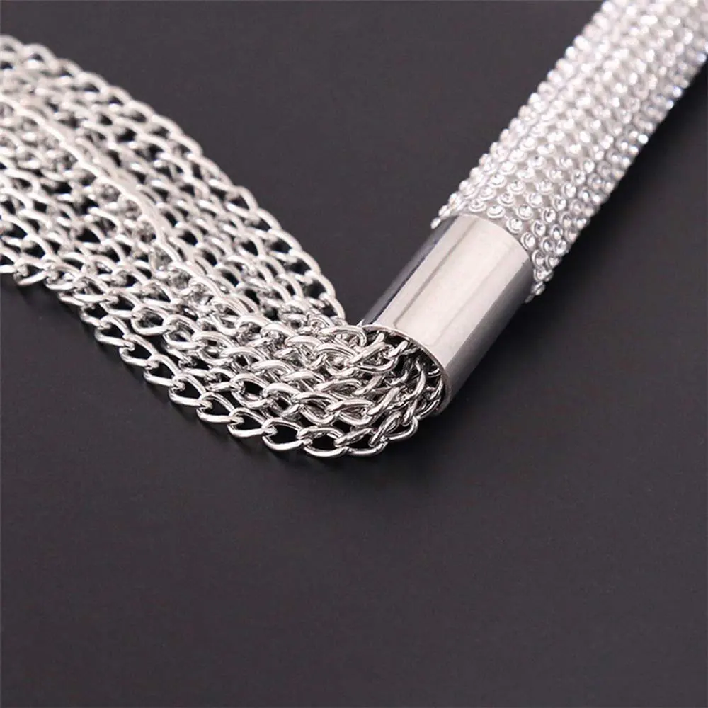 Horse Equipment Fashion Metal Alloy Chain Tassel Short Fashion Horse Riding Whip Crop Crystal Handle Horse Accessories