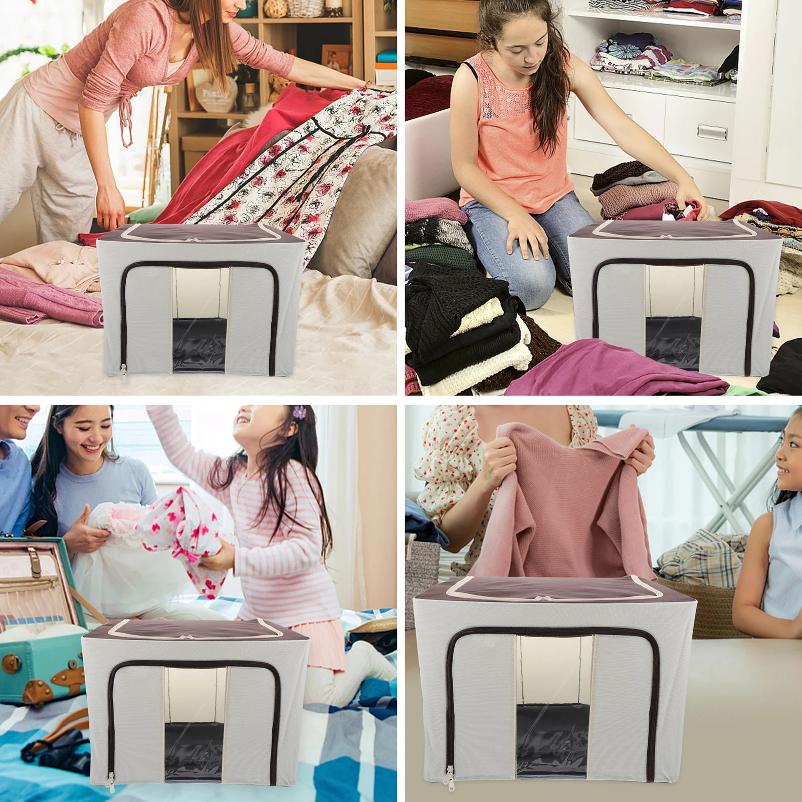 

1pc Foldable Storage Boxes Clothes Organizer Non-Woven Fabric Space-Saving Laundry Bag Double Zipper Quilts Blankets
