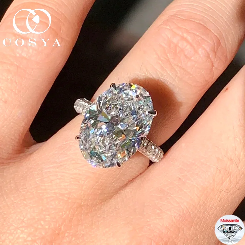 

COSYA 8CT 10*14 мм овальной огранки с полным муассанитом кольцо S925 серебро сверкающее D Lab бриллиантовое обручальное кольцо для женщин роскошные ювелирные изделия