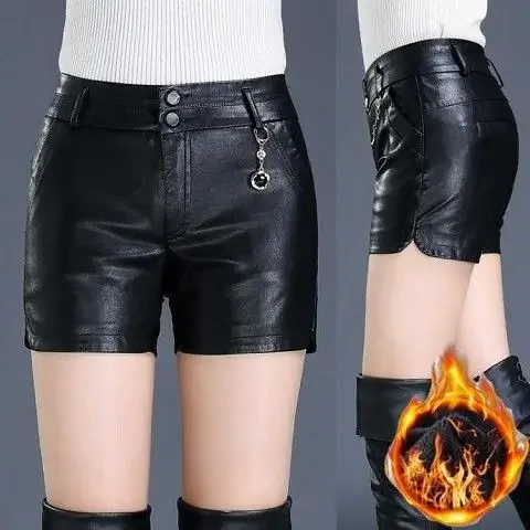 Shorts Women High Waist PU Leather Shorts Women's Black Spring, Autumn And Winter Straight Leather Pants Boot Pants Ropa Mujer