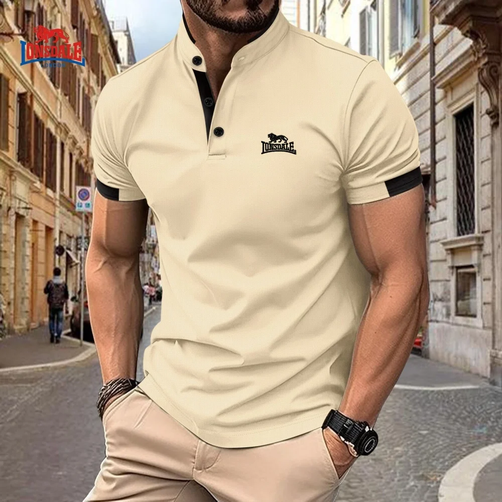 New Men's Embroidery Brand Waffle Henley Short Sleeved Polo Shirt, Summer Fashion, Business Casual Multifunctional Top